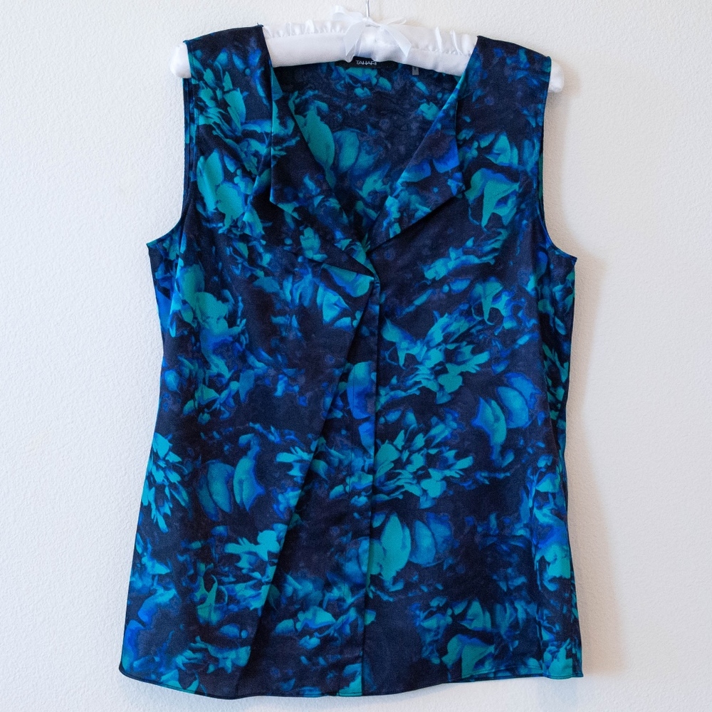 Tahari Blue Black Career Blouse Size Medium